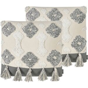 BELIANI Set of 2 Decorative Cushions ALOCASIA Cotton 45 x 45 cm Beige Geometric Pattern BELIANI Set of 2 Decorative Cushions ALOCASIA Cotton 45 x 45 cm Beige Geometric Pattern