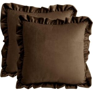 Linghhang - Set of 2 Brown Ruffled Cushion Covers 45x45 cm Home Decorative, Velvet Pillowcase for Sofa, Bedroom, Car Linghhang - Set of 2 Brown Ruffled Cushion Covers 45x45 cm Home Decorative, Velvet Pillowcase for Sofa, Bedroom, Car