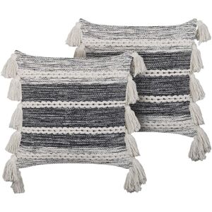 Beliani Set of 2 Decorative Cushions - Cotton, Black & White, 45x45 cm Beliani Set of 2 Decorative Cushions - Cotton, Black & White, 45x45 cm