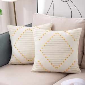 MEMKEY Set of 2 Cushion Covers 45 x 45 cm, Bohemian Decorative Pillows, Modern Woven Square Pillowcase for Sofa, Bedroom, Living Room, Yellow and White MEMKEY Set of 2 Cushion Covers 45 x 45 cm, Bohemian Decorative Pillows, Modern Woven Square Pillowcase for Sofa, Bedroom, Living Room, Yellow and White