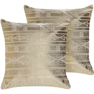 Beliani Gold Cotton Geometric Pattern 2 Cushions - Decorative Cushions Beliani Gold Cotton Geometric Pattern 2 Cushions - Decorative Cushions