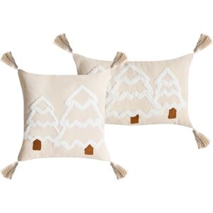 BELIANI Set of 2 Decorative Cushions INTSIA Cotton 30 x 50 cm 45 x 45 cm Light Beige Christmas Motif BELIANI Set of 2 Decorative Cushions INTSIA Cotton 30 x 50 cm 45 x 45 cm Light Beige Christmas Motif
