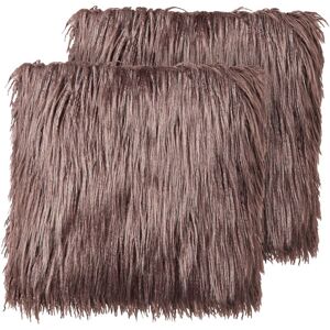 Beliani Set of 2 Faux Fur Brown Throw Pillows - Throw Pillows Beliani Set of 2 Faux Fur Brown Throw Pillows - Throw Pillows