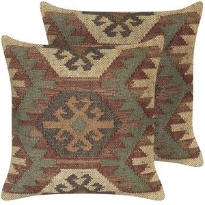 Beliani Set of 2 Jute Cushions Geometric Pattern - Cushions Beliani Set of 2 Jute Cushions Geometric Pattern - Cushions