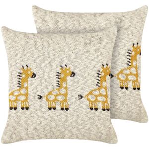 Beliani Kids Giraffe Pattern Beige Cotton Cushions Set of 2 - Cushions Beliani Kids Giraffe Pattern Beige Cotton Cushions Set of 2 - Cushions