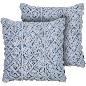 Beliani Cotton Macrame Cushions - 45x40 cm - Blue Decor Accessories Beliani Cotton Macrame Cushions - 45x40 cm - Blue Decor Accessories