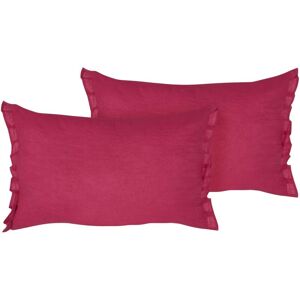 Beliani Red Linen Decorative Cushions Set of 2 - Decoratives Beliani Red Linen Decorative Cushions Set of 2 - Decoratives