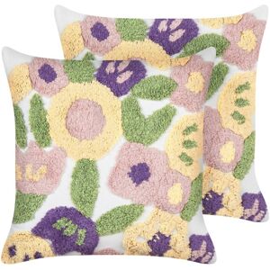 Beliani Set of 2 Floral Cotton Cushions - Decor Accessories Beliani Set of 2 Floral Cotton Cushions - Decor Accessories