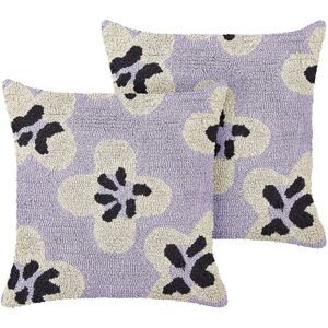 Beliani Set of 2 Cushions - Violet Floral Cotton Decor Beliani Set of 2 Cushions - Violet Floral Cotton Decor