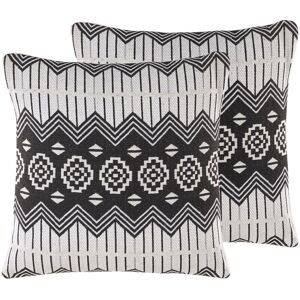 Beliani - Set of 2 Scatter Cushions Black And White Cotton Removable Cases 45x45 cm Cardak Beliani - Set of 2 Scatter Cushions Black And White Cotton Removable Cases 45x45 cm Cardak