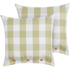 Beliani Set of 2 Green Fabric Check Cushions - Cushions Beliani Set of 2 Green Fabric Check Cushions - Cushions