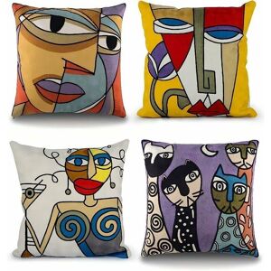 Gotrays - Set of 4 Picasso Cushion Covers 45x45 cm Cotton Linen Embroidered Sofa Cushion Covers Scandinavian Living Room Decoration Bedroom Bed Gotrays - Set of 4 Picasso Cushion Covers 45x45 cm Cotton Linen Embroidered Sofa Cushion Covers Scandinavian Living Room Decoration Bedroom Bed