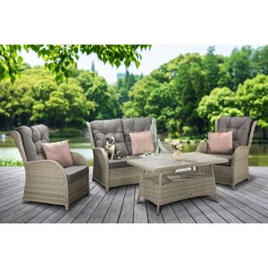 Signature Weave - Meghan Wicker 4 Seater Sofa Arm Chair Set & Supper Table Grey Signature Weave - Meghan Wicker 4 Seater Sofa Arm Chair Set & Supper Table Grey