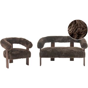 BELIANI Sofa Set Dark Brown 2 Seater Armchair Faux Fur Upholstery Retro Design Wooden Legs Living Room ILBRO BELIANI Sofa Set Dark Brown 2 Seater Armchair Faux Fur Upholstery Retro Design Wooden Legs Living Room ILBRO