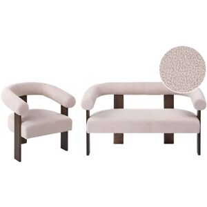 BELIANI Sofa Set Light Beige and Dark Brown 2 Seater Armchair Boucle Upholstery Retro Design Wooden Legs Living Room ILBRO BELIANI Sofa Set Light Beige and Dark Brown 2 Seater Armchair Boucle Upholstery Retro Design Wooden Legs Living Room ILBRO