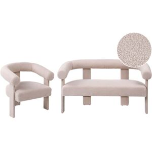 BELIANI Sofa Set Light Beige Boucle Fully Upholstered 2 Seater Armchair Retro Design Living Room ILBRO BELIANI Sofa Set Light Beige Boucle Fully Upholstered 2 Seater Armchair Retro Design Living Room ILBRO