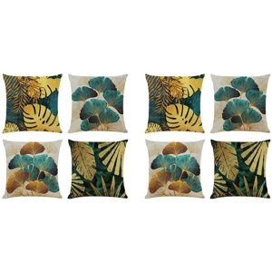 TLILY Square Cushion Covers Set of 8 Leaves and Gold Sofa Cushions in 45 cm x TLILY Square Cushion Covers Set of 8 Leaves and Gold Sofa Cushions in 45 cm x