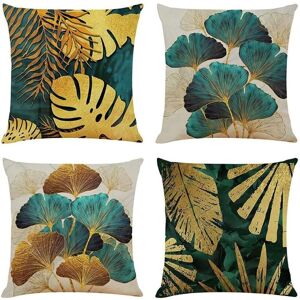 TLILY Square Throw Pillow Covers Pack of 4 Green and Gold Leaves Cushion Linen Sofa Cushions 45cm x TLILY Square Throw Pillow Covers Pack of 4 Green and Gold Leaves Cushion Linen Sofa Cushions 45cm x
