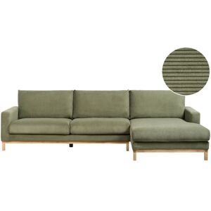 Beliani - Stylish Left Hand Corner Sofa Jumbo Cord Upholstery Wooden Legs Green Siggard Beliani - Stylish Left Hand Corner Sofa Jumbo Cord Upholstery Wooden Legs Green Siggard