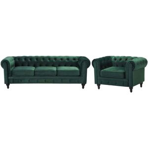 Beliani Chesterfield Green Velvet 3-Seater Sofa & Armchair - Living Room Set Beliani Chesterfield Green Velvet 3-Seater Sofa & Armchair - Living Room Set