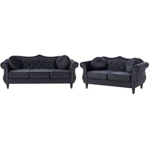 BELIANI Retro Living Room Velvet Sofa Set 3 and 2 Seater Button Tufted Black SKIEN BELIANI Retro Living Room Velvet Sofa Set 3 and 2 Seater Button Tufted Black SKIEN