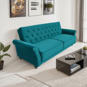 Furniture One - Velvet Sofa Bed 225CM Modern 3 Seat Click Clack Sofa Bed Couch Settee with Arms - Green Furniture One - Velvet Sofa Bed 225CM Modern 3 Seat Click Clack Sofa Bed Couch Settee with Arms - Green