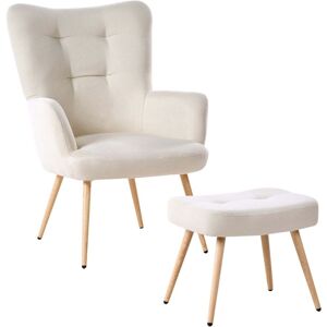 BELIANI Wingback Chair VEJLE with Footstool Fabric Light Beige BELIANI Wingback Chair VEJLE with Footstool Fabric Light Beige