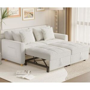 YODOLLA Sofa Bed Sleeper Pull Out Convertible, 2-Seater 3-in-1 Sofa Couch Beds with Adjust Backrest, White YODOLLA Sofa Bed Sleeper Pull Out Convertible, 2-Seater 3-in-1 Sofa Couch Beds with Adjust Backrest, White