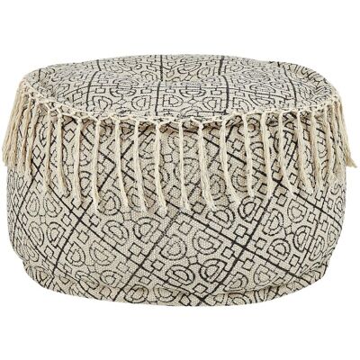 Beliani Beige and Black Cotton Round Pouffe - Living Room Decor Beliani Beige and Black Cotton Round Pouffe - Living Room Decor