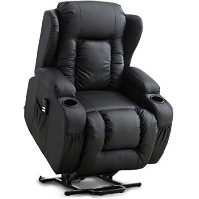 MORE4HOMES Caesar Dual Motor Riser Recliner Winged Leather Armchair Massage Heated Lounge Mobolity Chair Black MORE4HOMES Caesar Dual Motor Riser Recliner Winged Leather Armchair Massage Heated Lounge Mobolity Chair Black