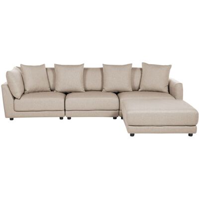 Beliani 3-Seater Sofa Beige Polyester Fabric Upholstery Couch with Ottoman - Sofa Beliani 3-Seater Sofa Beige Polyester Fabric Upholstery Couch with Ottoman - Sofa
