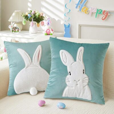 VENKUBER Easter Bunny Cushion Cover 45x45 Velvet Spring Decoration Decorative Pillow Living Room Bedroom (Green, 2 Bunnies) VENKUBER Easter Bunny Cushion Cover 45x45 Velvet Spring Decoration Decorative Pillow Living Room Bedroom (Green, 2 Bunnies)