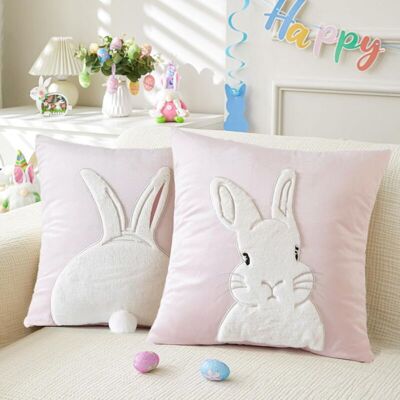 VENKUBER Easter Bunny Cushion Cover 45x45 Velvet Spring Decoration Decorative Pillow Living Room Bedroom (Pink, 2 Bunnies) VENKUBER Easter Bunny Cushion Cover 45x45 Velvet Spring Decoration Decorative Pillow Living Room Bedroom (Pink, 2 Bunnies)