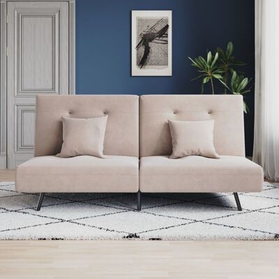 ELEGANT Sofa Bed with Double Fold Design, Iron Legs, Hidden Zipper, Adjustable Backrest and 2 Cushions, Khaki ELEGANT Sofa Bed with Double Fold Design, Iron Legs, Hidden Zipper, Adjustable Backrest and 2 Cushions, Khaki