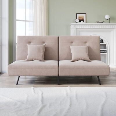 ELEGANT Sofa Bed with Double Fold Design, Iron Legs, Suitable for Various Decoration Styles, Adjustable Backrest and 2 Cushions, Khaki ELEGANT Sofa Bed with Double Fold Design, Iron Legs, Suitable for Various Decoration Styles, Adjustable Backrest and 2 Cushions, Khaki