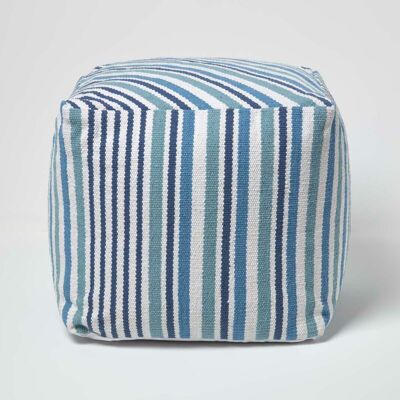 Homescapes Blue & White Stripe Cube Square Footstool - Footstool Homescapes Blue & White Stripe Cube Square Footstool - Footstool