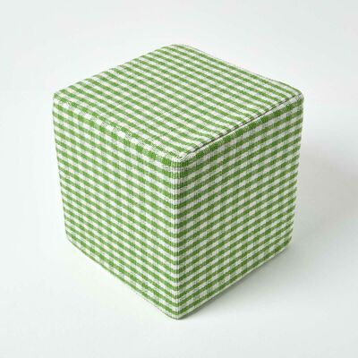 Homescapes Green Gingham Check Cotton Cube Pouffe - Pouffe Homescapes Green Gingham Check Cotton Cube Pouffe - Pouffe