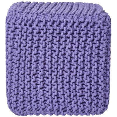 Homescapes Purple Knitted Cotton Cube Footstool - Footstool Homescapes Purple Knitted Cotton Cube Footstool - Footstool