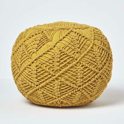 Homescapes Mustard Pouffe - Round Footstool - 40x50cm Homescapes Mustard Pouffe - Round Footstool - 40x50cm