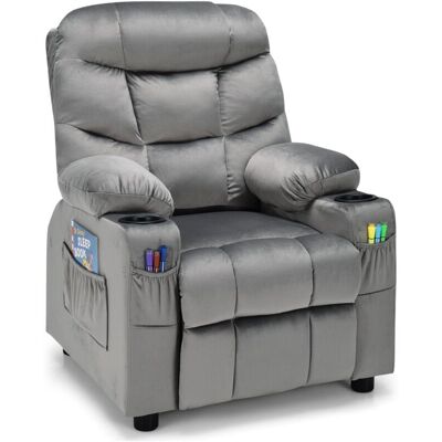 Costway - Kids Recliner Chair Velvet Adjustable Sofa Chair Gaming Lounge Chair-Grey Costway - Kids Recliner Chair Velvet Adjustable Sofa Chair Gaming Lounge Chair-Grey