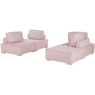 Beliani Sofa Set Pink Polyester Fabric 300 x 200 cm Upholstered 4 Seater Modular - Sofa Set Beliani Sofa Set Pink Polyester Fabric 300 x 200 cm Upholstered 4 Seater Modular - Sofa Set