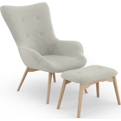 PRIVATEFLOOR Huda Beige - Armchair with Footstool - Scandinavian Style PRIVATEFLOOR Huda Beige - Armchair with Footstool - Scandinavian Style