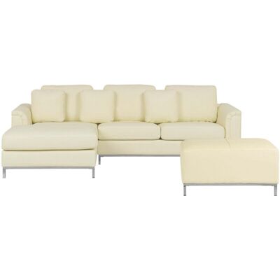 Beliani Corner Sofa Beige Leather Upholstered with Ottoman - L-shaped Right Hand - Corner Sofa Beliani Corner Sofa Beige Leather Upholstered with Ottoman - L-shaped Right Hand - Corner Sofa