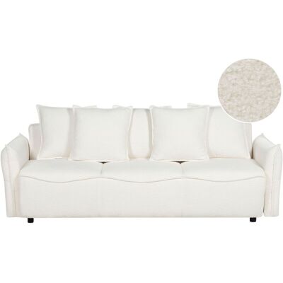 Beliani White Bouclé Sofa Bed - Modern Minimalist Style Beliani White Bouclé Sofa Bed - Modern Minimalist Style