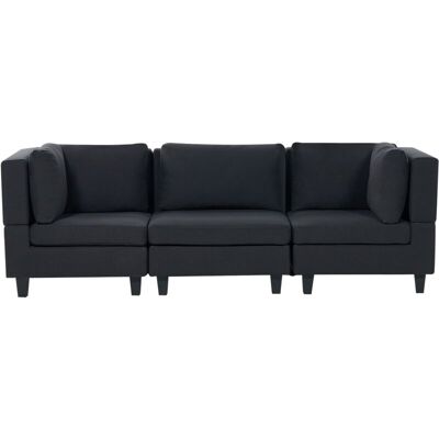 Beliani Modular Sofa Black Fabric Upholstered 3 Seater Cushioned Backrest Modern Living Room Couch - Sofa Beliani Modular Sofa Black Fabric Upholstered 3 Seater Cushioned Backrest Modern Living Room Couch - Sofa