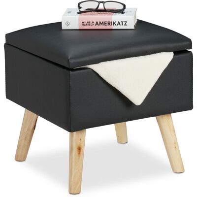 Ottoman with Storage Space, Imitation Leather Footstool, hwd: 40x40x40 cm, with Lid, Upholstered Seat, Black - Relaxdays Ottoman with Storage Space, Imitation Leather Footstool, hwd: 40x40x40 cm, with Lid, Upholstered Seat, Black - Relaxdays