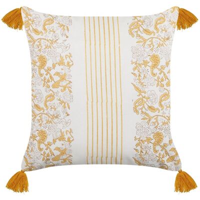 Beliani Cotton Cushion Flower Pattern 45x45 cm Yellow and White - Cushion Beliani Cotton Cushion Flower Pattern 45x45 cm Yellow and White - Cushion