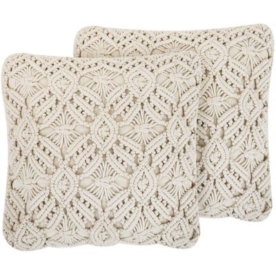 Beliani Beige Cotton Macramé Decorative Cushion - 45x45cm - Decor Accessories Beliani Beige Cotton Macramé Decorative Cushion - 45x45cm - Decor Accessories