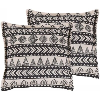 Beliani Set of 2 Cushions Beige and Black Cotton Cover with Filling Square 45 x 45 cm Boho Rustic Pattern Decorative Material:Cotton Size:45x12x45 - Cushions Beliani Set of 2 Cushions Beige and Black Cotton Cover with Filling Square 45 x 45 cm Boho Rustic Pattern Decorative Material:Cotton Size:45x12x45 - Cushions