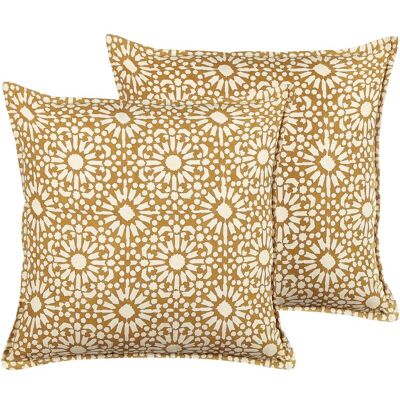 Beliani Set of 2 Cotton Cushions Beige - Geometric Pattern - 45x45 cm - Boho Style - Cushions Beliani Set of 2 Cotton Cushions Beige - Geometric Pattern - 45x45 cm - Boho Style - Cushions